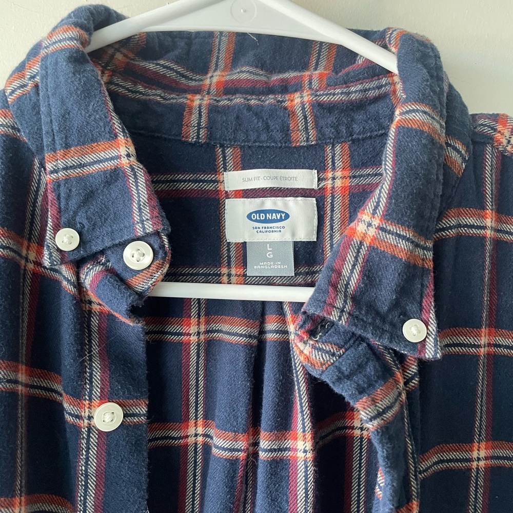 Old Navy Men's Blue and Red Checkered Shirt - Picture 2 of 6